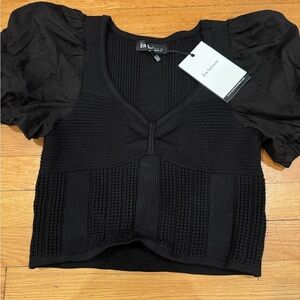 En Saison Mixed Media Top in black NWT